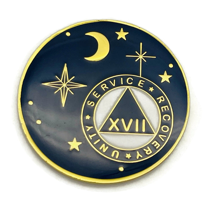 17 Year Rocketed to 4th Dimension Specialty AA Recovery Medallion - Tri-Plated Seventeen Year Chip/Coin - Blue