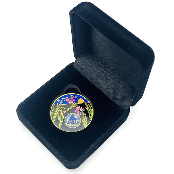 Dragonfly 9th Step 8 Year Specialty AA Recovery Medallion - Tri-Plated Eight Year Chip/Coin + Velvet Case