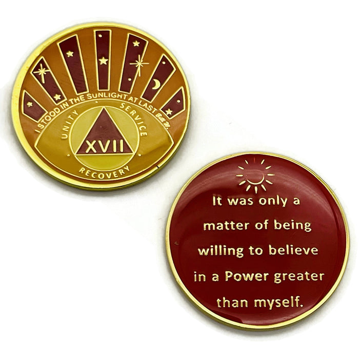 Stood in the Sunlight 17 Year Specialty AA Recovery Medallion - Tri-Plated Seventeen Year Chip/Coin + Velvet Case
