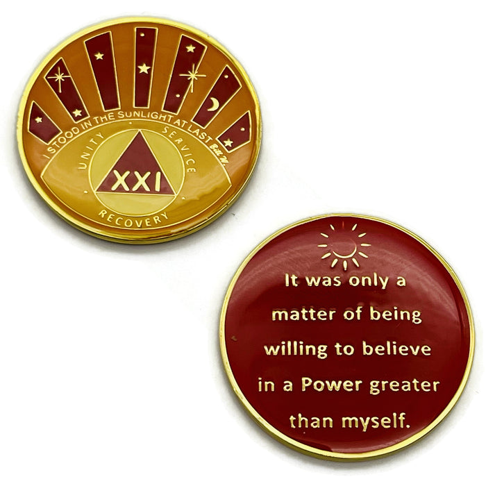 Stood in the Sunlight 21 Year Specialty AA Recovery Medallion - Tri-Plated Twenty-One Year Chip/Coin + Velvet Case