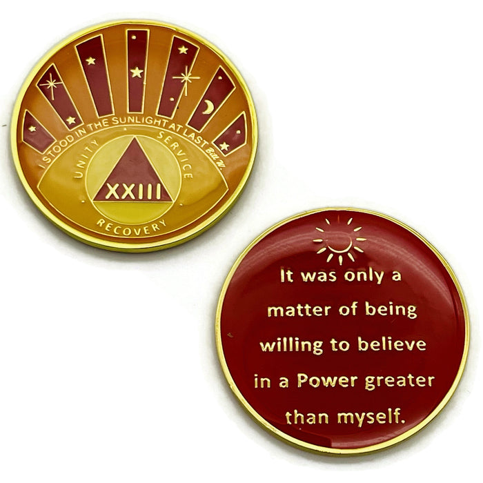 Stood in the Sunlight 23 Year Specialty AA Recovery Medallion - Tri-Plated Twenty-Three Year Chip/Coin + Velvet Case