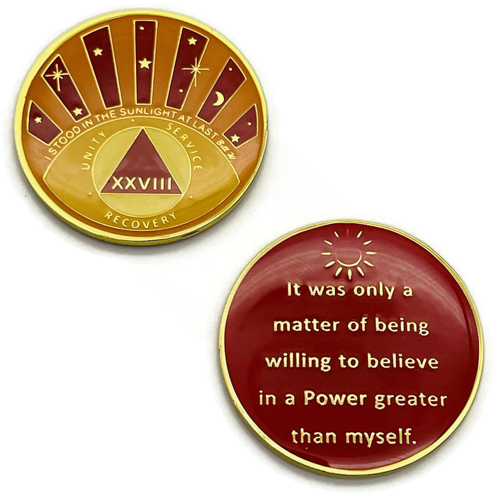 Stood in the Sunlight 28 Year Specialty AA Recovery Medallion - Tri-Plated Twenty-Eight Year Chip/Coin + Velvet Case
