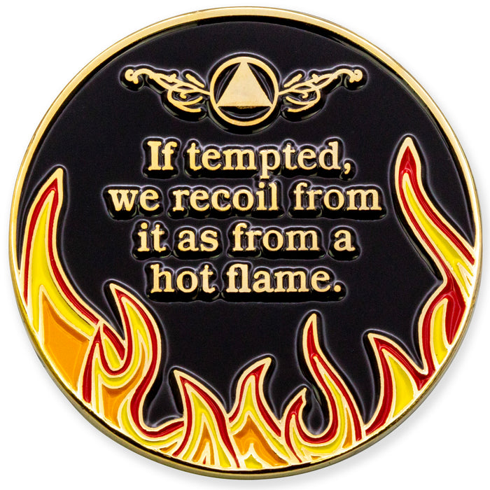 9 Month Sobriety Mint Twisted Flames Gold Plated AA Recovery Medallion - Nine Months Chip/Coin - Black/Red/Orange/Yellow