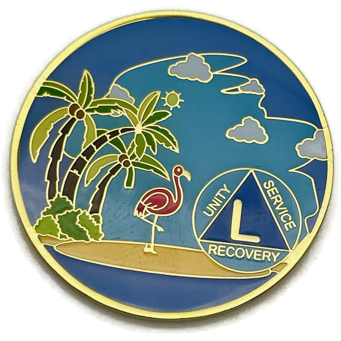 1 to 60 Year Beach Themed Specialty AA Recovery Medallion - Tri-Plated Chip/Coin