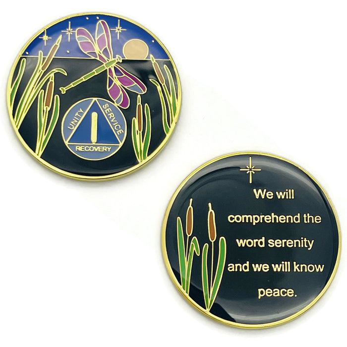 Dragonfly 9th Step 1 Year Specialty AA Recovery Medallion - Tri-Plated One Year Chip/Coin