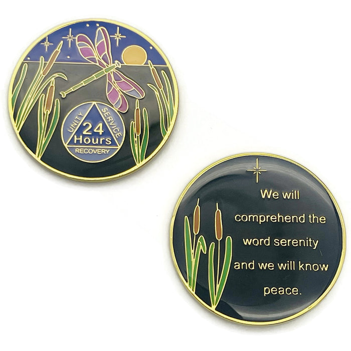 Dragonfly 9th Step 24 Hours Specialty AA Recovery Medallion - Tri-Plated 24 Hour Chip/Coin