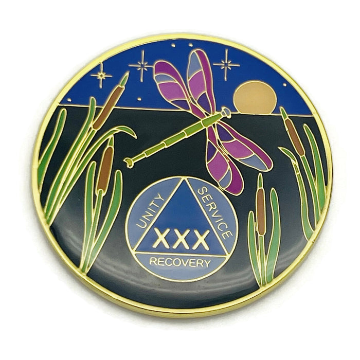 Dragonfly 9th Step 30 Year Specialty AA Recovery Medallion - Tri-Plated Thirty Year Chip/Coin