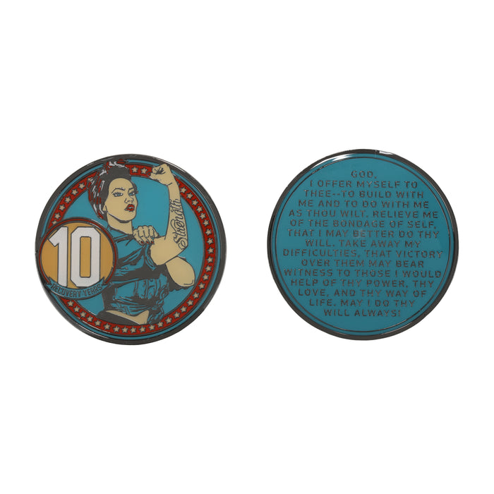 Rosie Recovery Strength 10 Year AA/NA Medallion - Tri-Plate Ten Year Chip/Coin