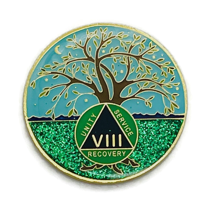 8 Year Tree of Life Specialty AA Recovery Medallion - Tri-Plated Eight Year Chip/Coin