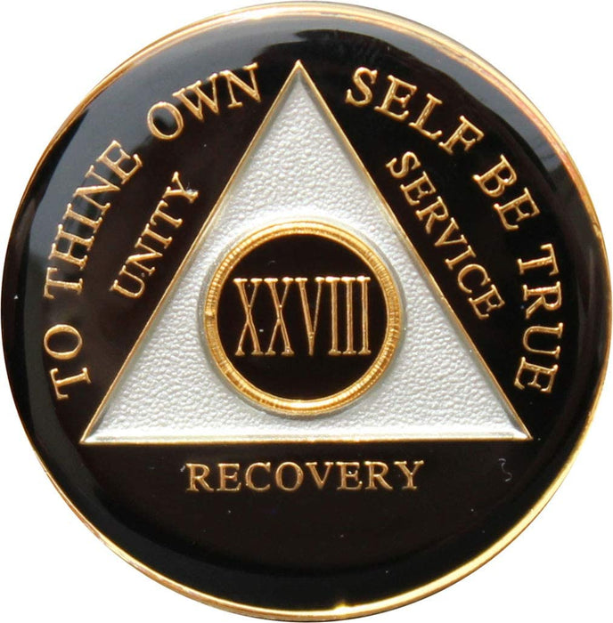 Recovery Mint 28 Year AA Medallion - Tri-Plate Twenty-Eight Year Chip/Coin - Black