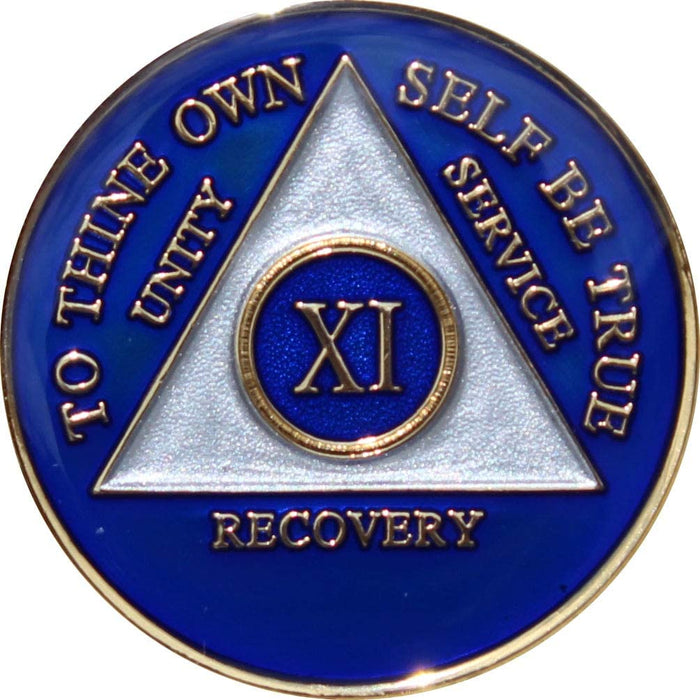 Recovery Mint 11 Year AA Medallion - Tri-Plate Eleven Year Chip/Coin - Blue