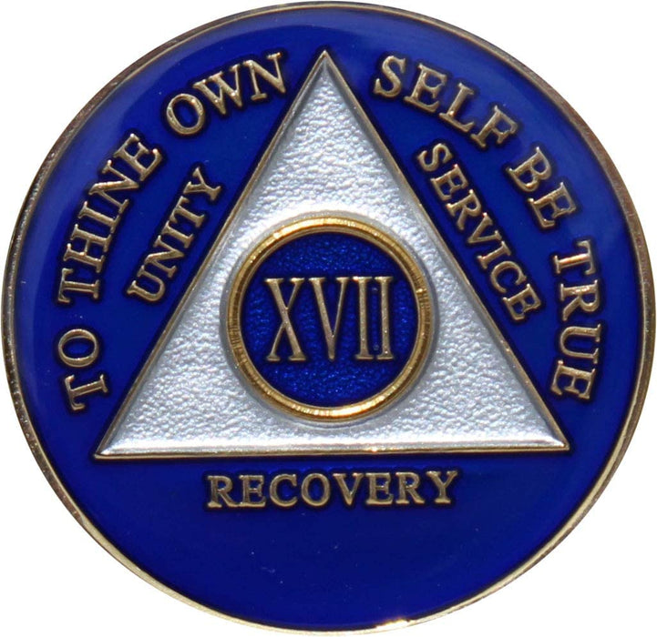 Recovery Mint 17 Year AA Medallion - Tri-Plate Seventeen Year Chip/Coin - Blue