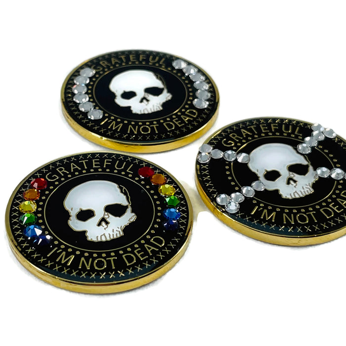 Grateful I'm Not Dead AA/NA Crystallized Recovery Medallion - Black / Diamond
