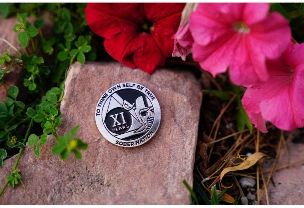 13 Year Raider Sober Nation AA/NA Recovery Medallion - 40mm Fancy Chip/Coin - Black/Silver