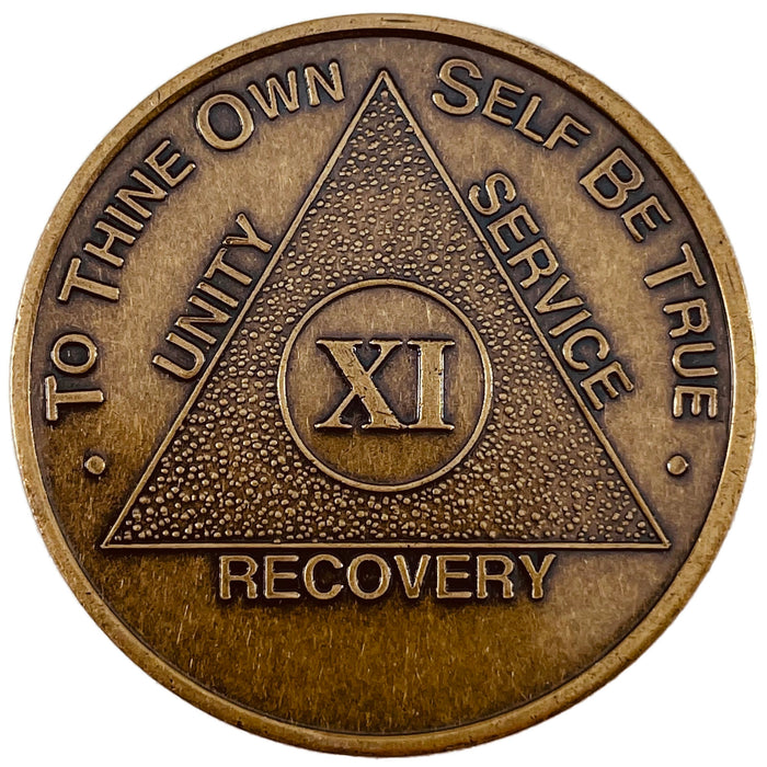 Recovery Mint 11 Year Bronze AA Meeting Chips - Eleven Year Sobriety Coins/Tokens