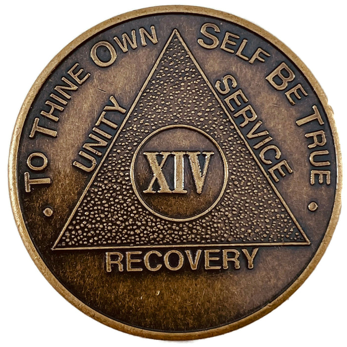 Recovery Mint 14 Year Bronze AA Meeting Chips - Fourteen Year Sobriety Coins/Tokens