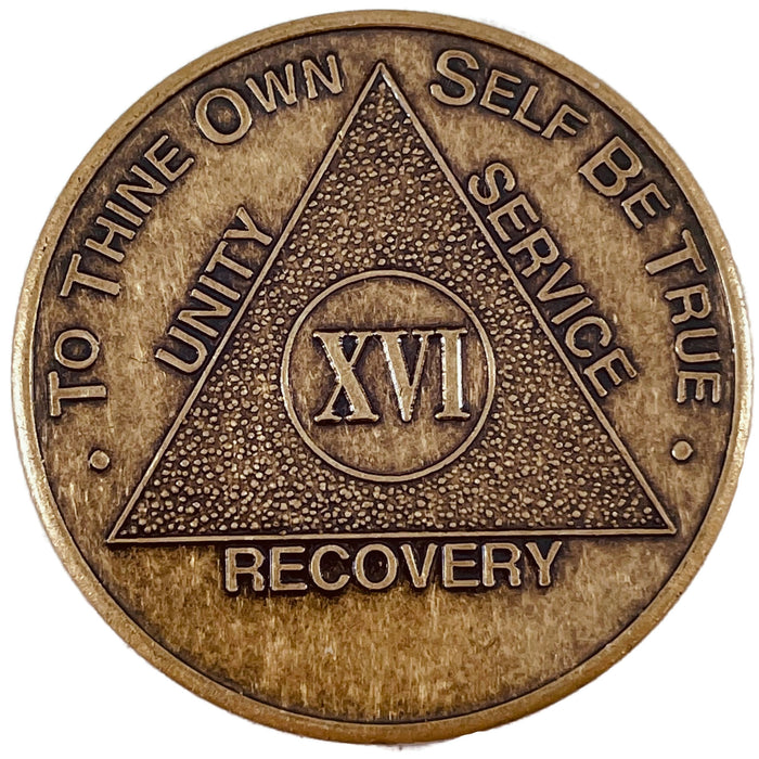 Recovery Mint 16 Year Bronze AA Meeting Chips - Sixteen Year Sobriety Coins/Tokens