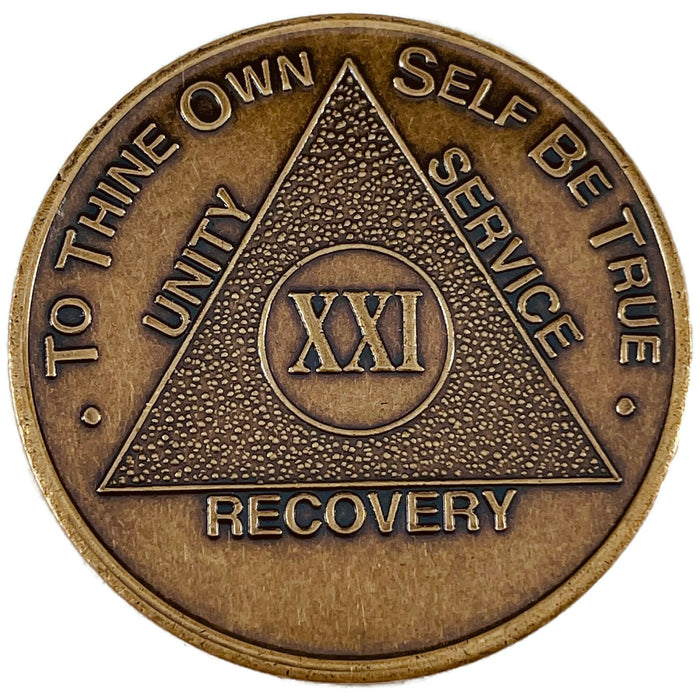 Recovery Mint 21 Year Bronze AA Meeting Chips - Twenty-One Year Sobriety Coins/Tokens