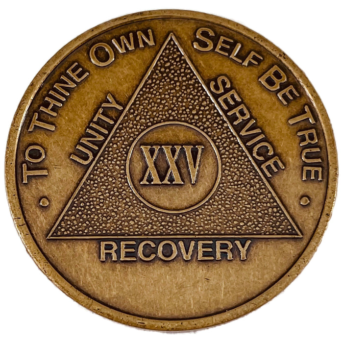 Recovery Mint 25 Year Bronze AA Meeting Chips - Twenty-Five Year Sobriety Coins/Tokens