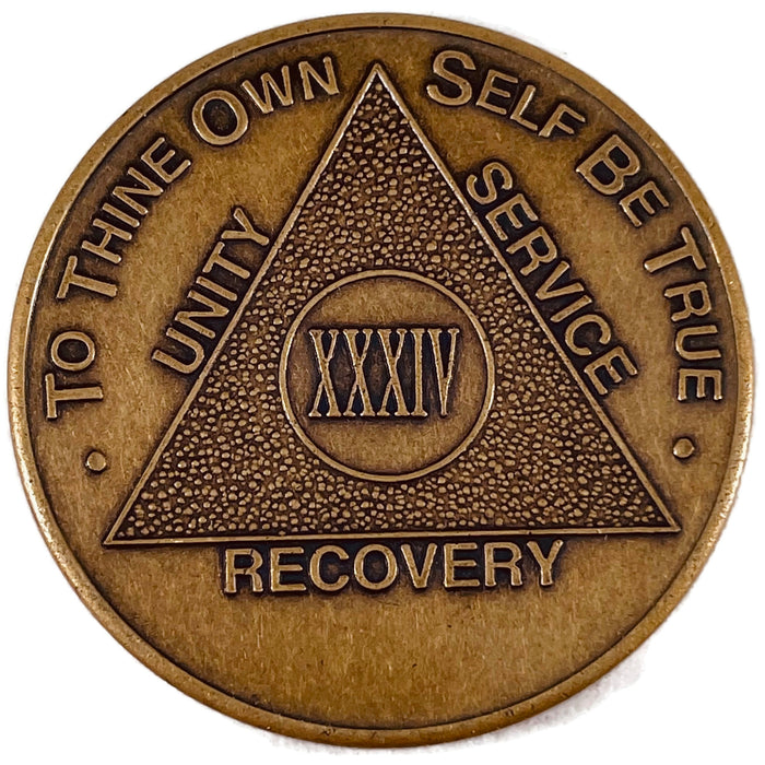 Recovery Mint 34 Year Bronze AA Meeting Chips - Thirty-Four Year Sobriety Coins/Tokens