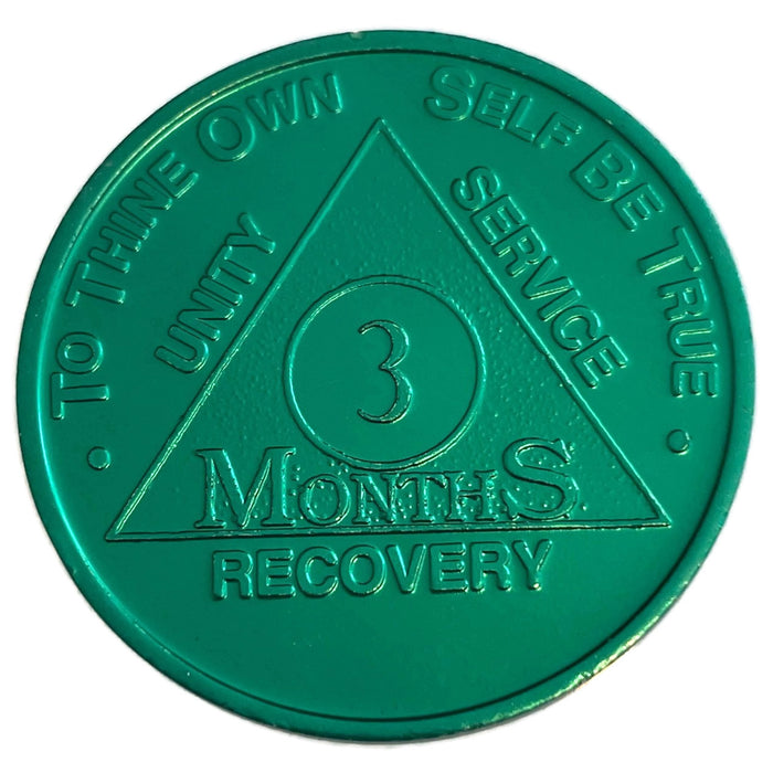 Recovery Mint Aluminum AA Meeting Chips - Newcomer Coins - 3 Months Green