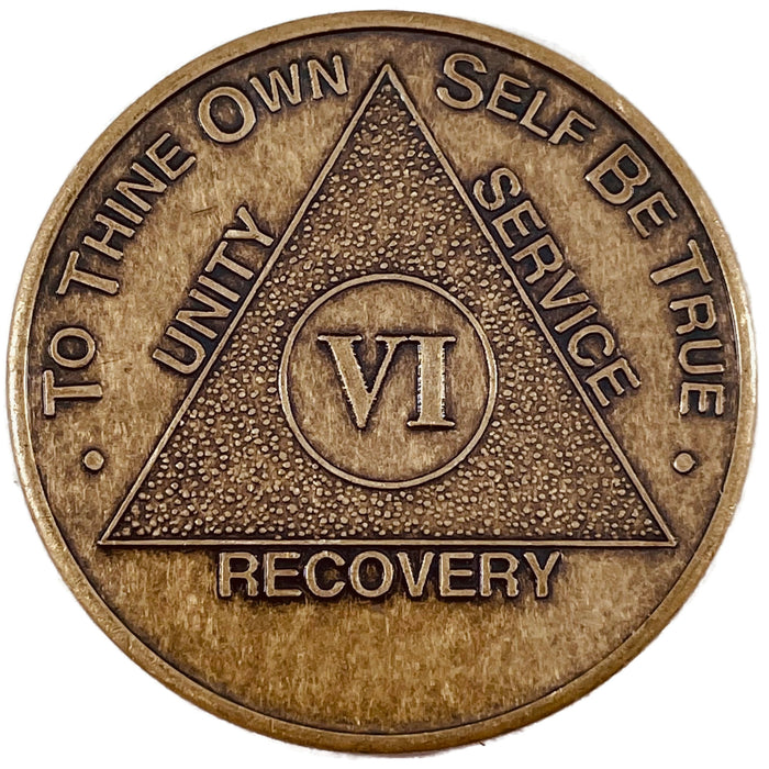 Recovery Mint 6 Year Bronze AA Meeting Chips - Six Year Sobriety Coins/Tokens