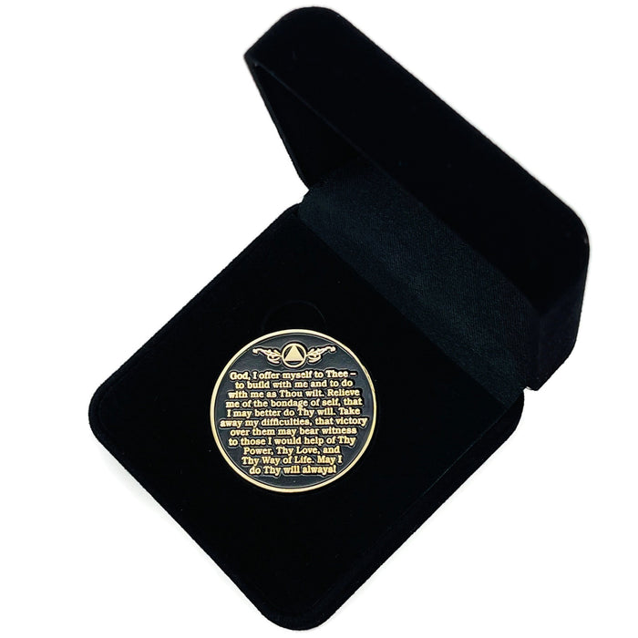 30 Days Sobriety Mint Twisted Tree of Life Gold Plated AA Recovery Medallion - 1 Month Chip/Coin - Black + Velvet Case