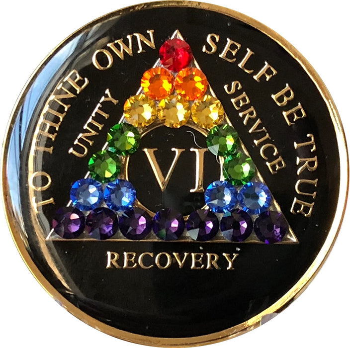 Recovery Mint 6 Year Bling AA Medallion - Crystallized Tri-Plate Six Year Chip/Coin - Black Rainbow