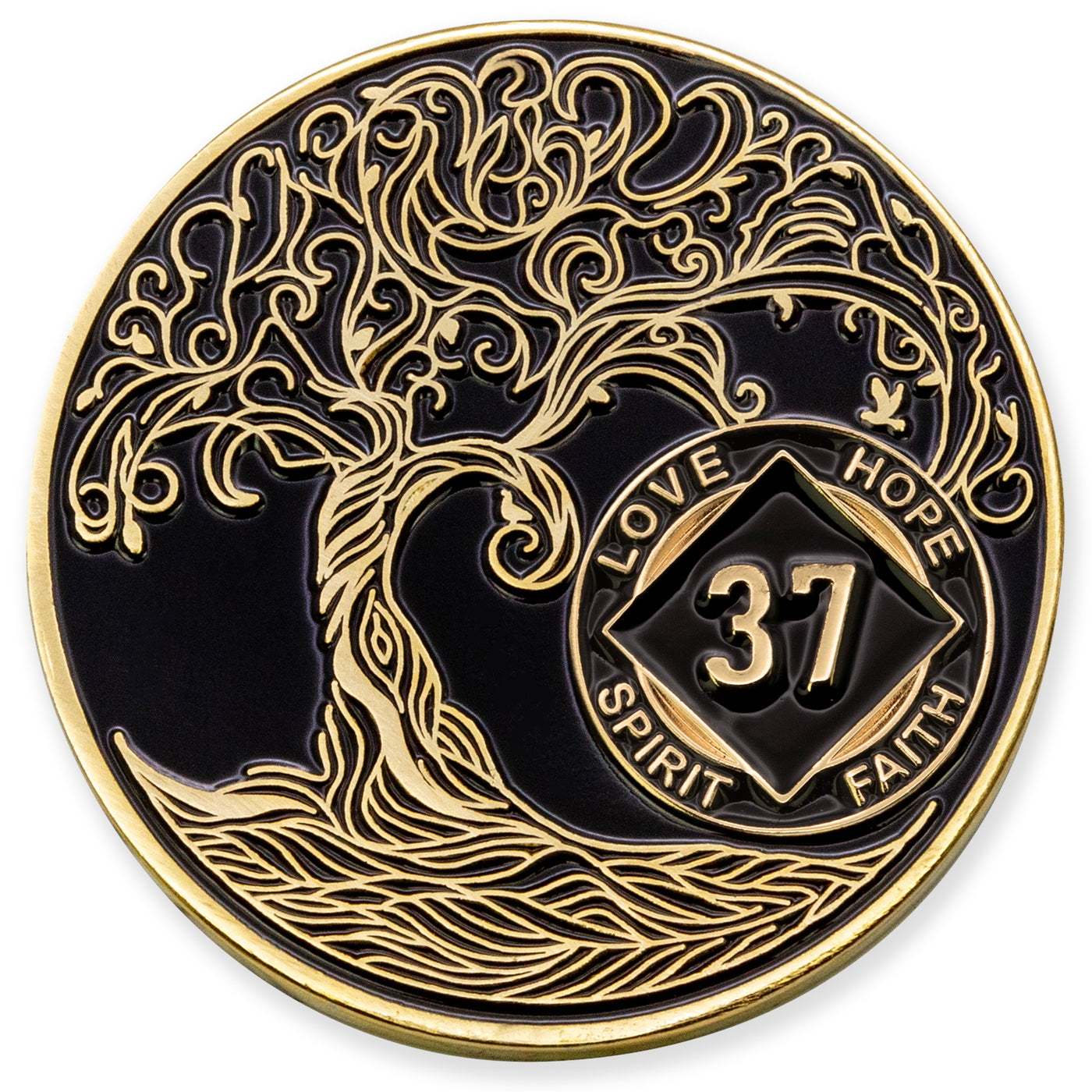 37 Year Twisted Tree of Life Sobriety Mint NA Medallion/Chip/Coin Black ...