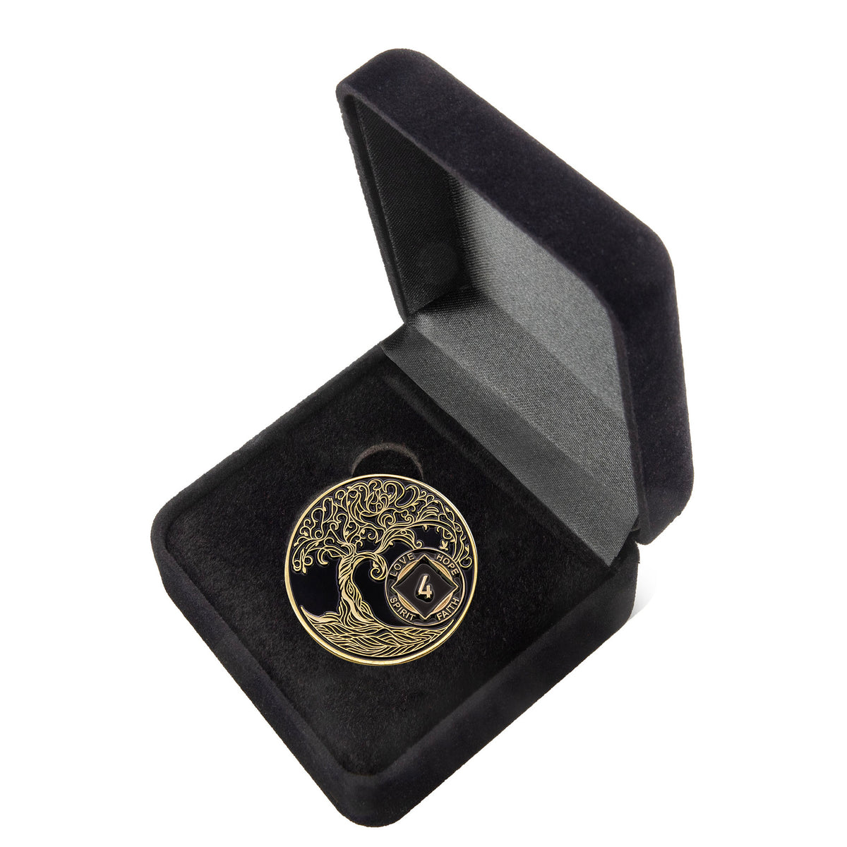 4 Year Twisted Tree of Life NA Medallion/Chip/Coin + Velvet Box - Black ...