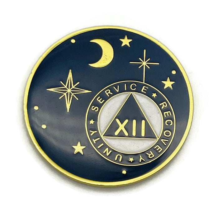 12 Year Rocketed to 4th Dimension Specialty AA Recovery Medallion - Tri-Plated Twelve Year Chip/Coin - Blue