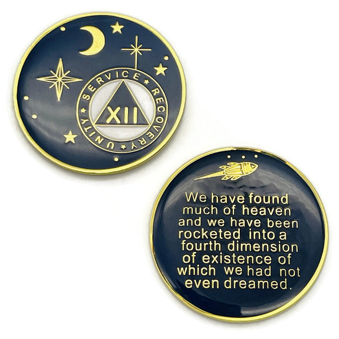 12 Year Rocketed to 4th Dimension Specialty AA Recovery Medallion - Tri-Plated Twelve Year Chip/Coin - Blue