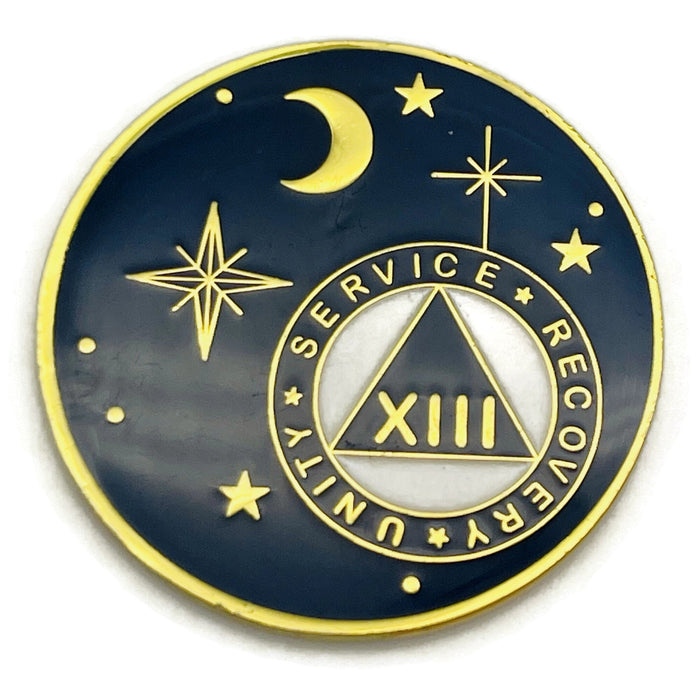 13 Year Rocketed to 4th Dimension Specialty AA Recovery Medallion - Tri-Plated Thirteen Year Chip/Coin - Blue