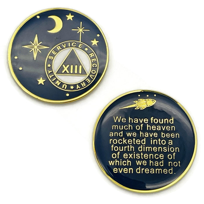13 Year Rocketed to 4th Dimension Specialty AA Recovery Medallion - Tri-Plated Thirteen Year Chip/Coin - Blue