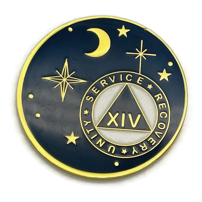 14 Year Rocketed to 4th Dimension Specialty AA Recovery Medallion - Tri-Plated Fourteen Year Chip/Coin - Blue