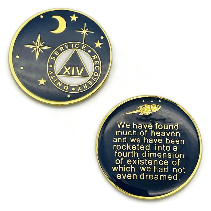 14 Year Rocketed to 4th Dimension Specialty AA Recovery Medallion - Tri-Plated Fourteen Year Chip/Coin - Blue