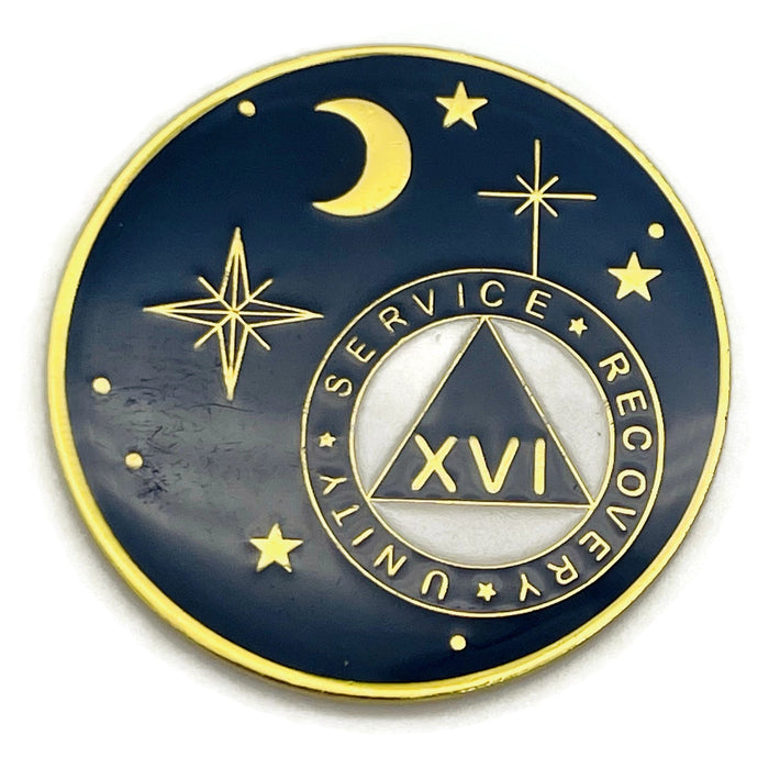 16 Year Rocketed to 4th Dimension Specialty AA Recovery Medallion - Tri-Plated Sixteen Year Chip/Coin - Blue