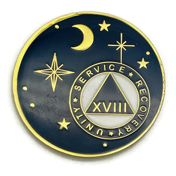 18 Year Rocketed to 4th Dimension Specialty AA Recovery Medallion - Tri-Plated Eighteen Year Chip/Coin - Blue