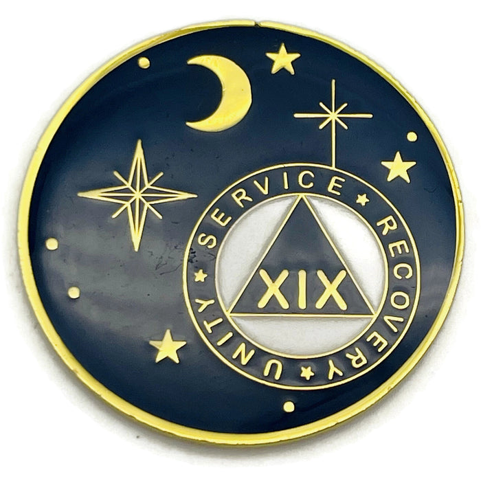 19 Year Rocketed to 4th Dimension Specialty AA Recovery Medallion - Tri-Plated Nineteen Year Chip/Coin - Blue