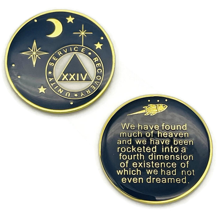 24 Year Rocketed to 4th Dimension Specialty AA Recovery Medallion - Tri-Plated Twenty Four Year Chip/Coin - Blue