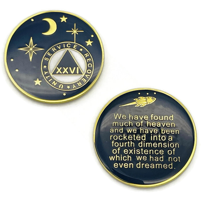 26 Year Rocketed to 4th Dimension Specialty AA Recovery Medallion - Tri-Plated Twenty Six Year Chip/Coin - Blue