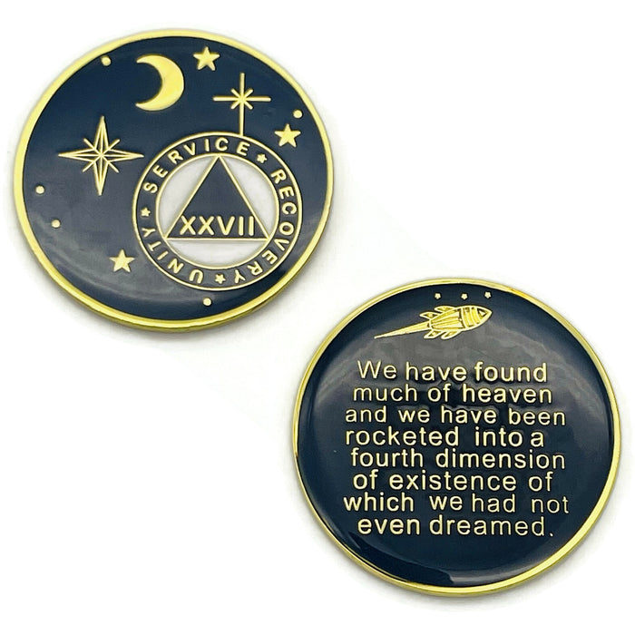 27 Year Rocketed to 4th Dimension Specialty AA Recovery Medallion - Tri-Plated Twenty Seven Year Chip/Coin - Blue