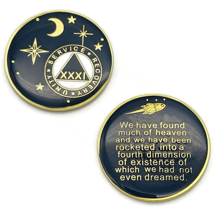 31 Year Rocketed to 4th Dimension Specialty AA Recovery Medallion - Tri-Plated Thirty One Year Chip/Coin - Blue
