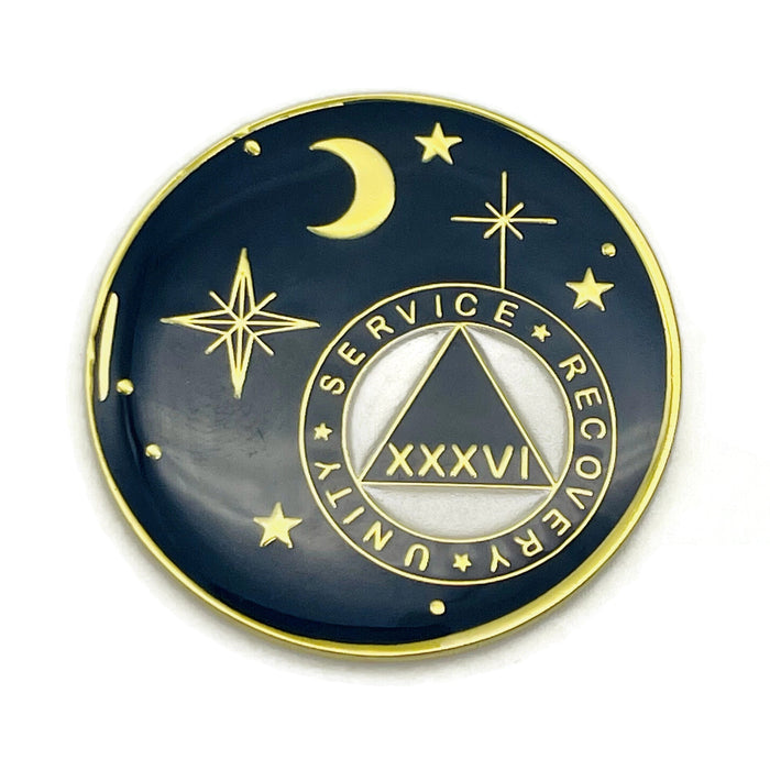 36 Year Rocketed to 4th Dimension Specialty AA Recovery Medallion - Tri-Plated Thirty Six Year Chip/Coin - Blue