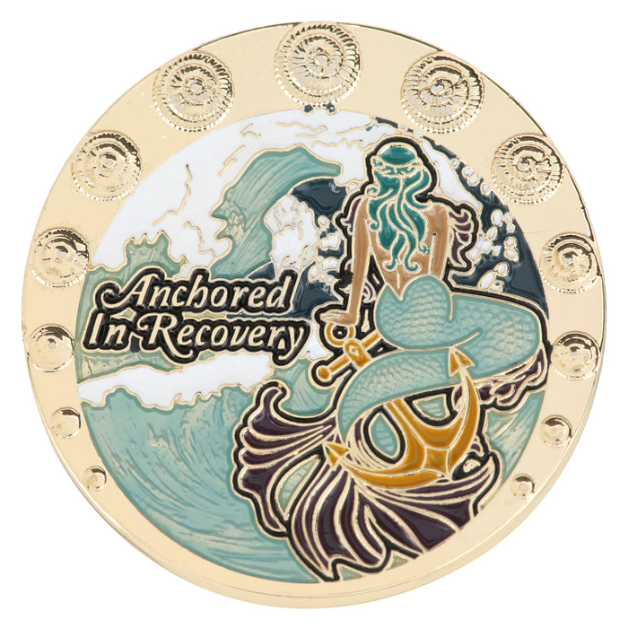 Anchored in Recovery Tri-Plated Specialty AA Affirmation Sobriety Medallion - Aqua/Gold