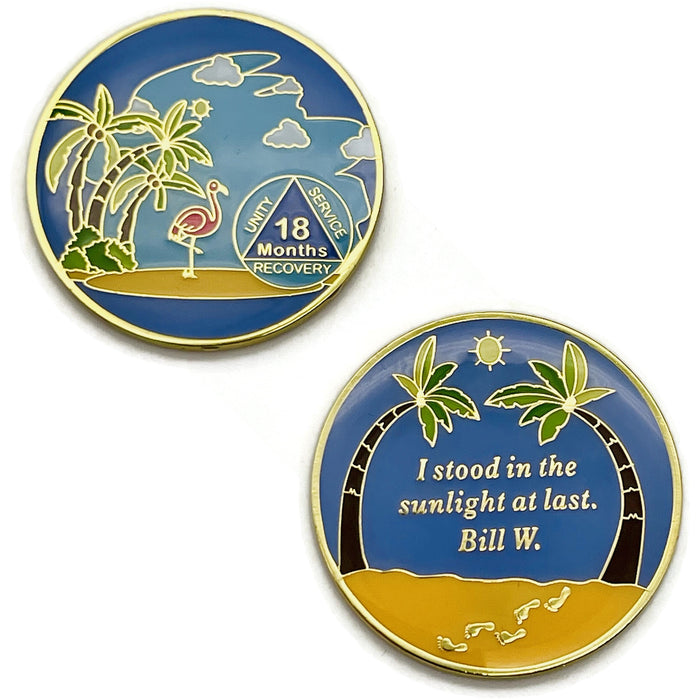 18 Month Beach Themed Specialty Tri-Plated AA Recovery Medallion - Eighteen Month Chip/Coin
