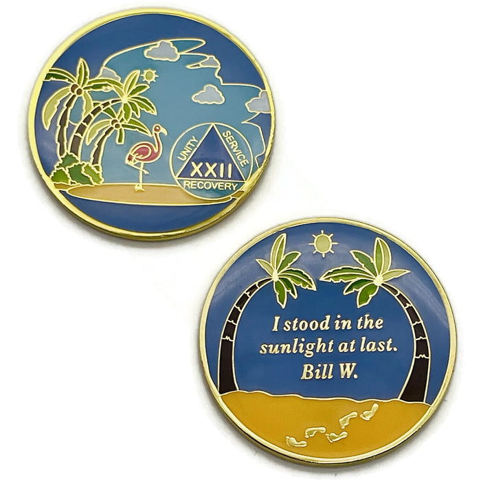 22 Year Beach Themed Specialty Tri-Plated AA Recovery Medallion - Twenty Two Year Chip/Coin