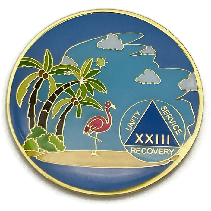 23 Year Beach Themed Specialty Tri-Plated AA Recovery Medallion - Twenty Three Year Chip/Coin