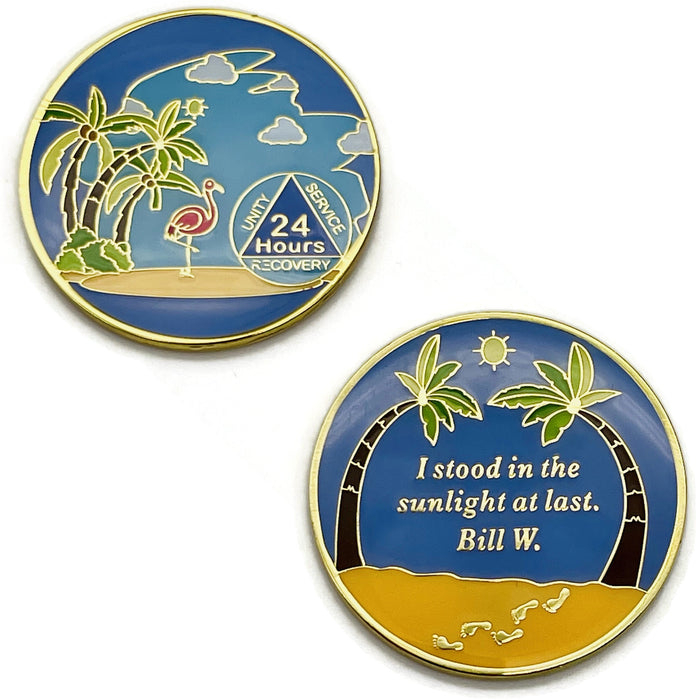 24 Hours Beach Themed Specialty Tri-Plated AA Recovery Medallion - Twenty-Four Hours Chip/Coin
