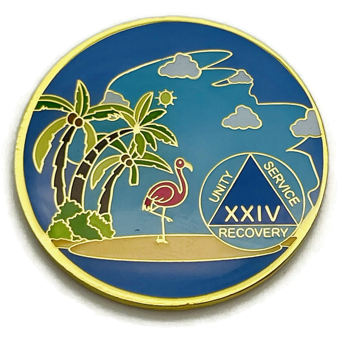 24 Year Beach Themed Specialty Tri-Plated AA Recovery Medallion - Twenty Four Year Chip/Coin